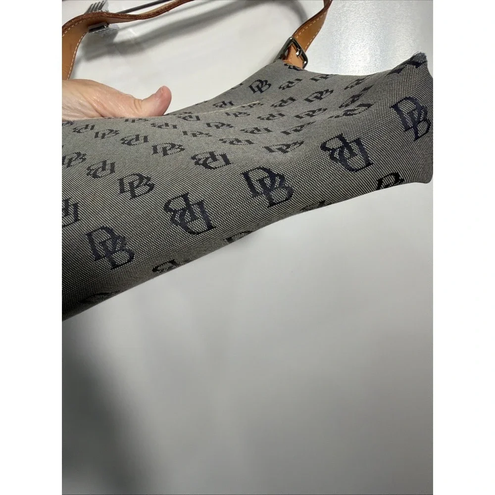 Dooney Bourke Gray Bag With Navy Blue Logos  Zipper Signature Hobo‎  Handbag